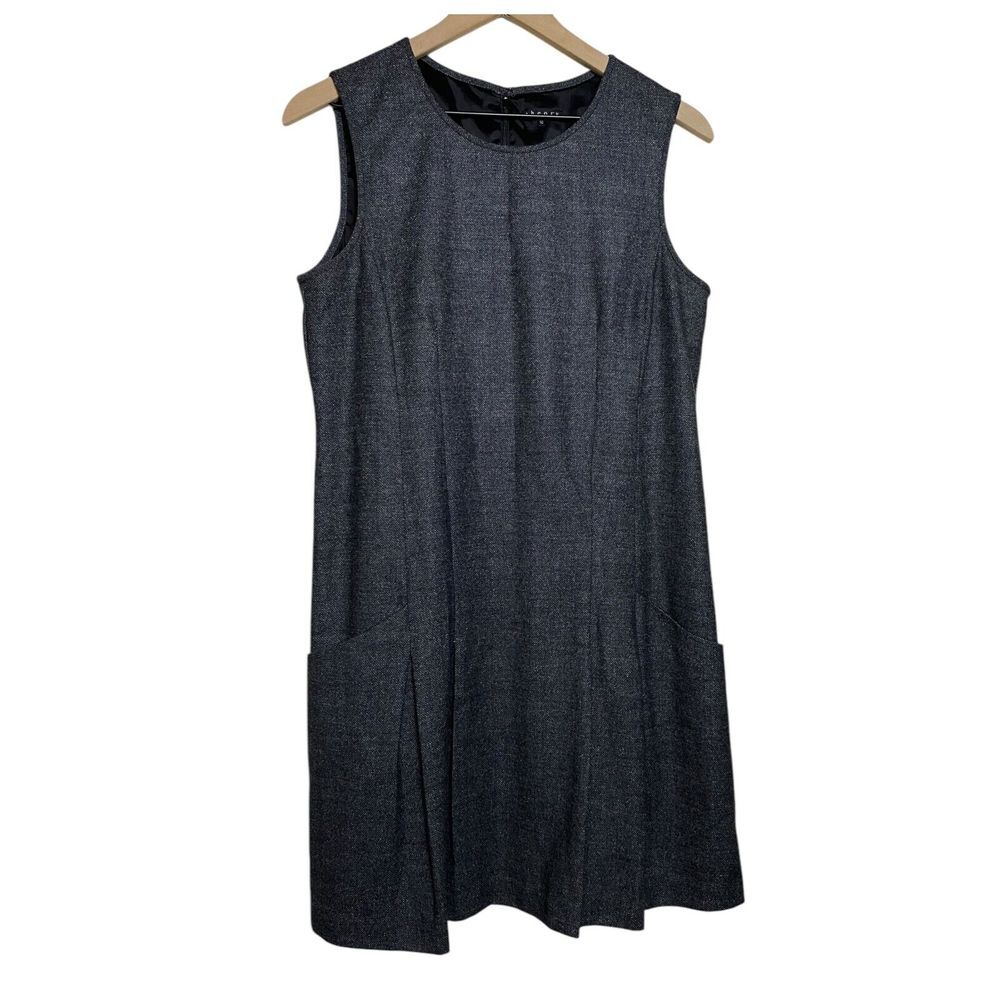 Theory Dress Sz 10 Wool Blend Gray Sheath Office Sleeveless‎ Pockets Preppy